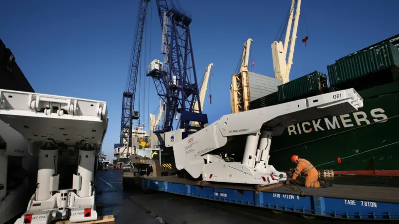 Just one of over 180 mine arches bound for China  is made ready at Teesport  for loading on board  Rickmers Jakarta.