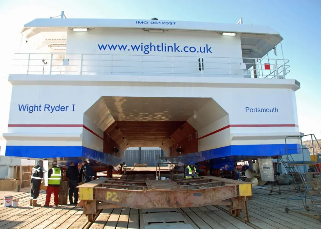Wight Ryder I being lifted at the Trafalgar Wharf facility.
