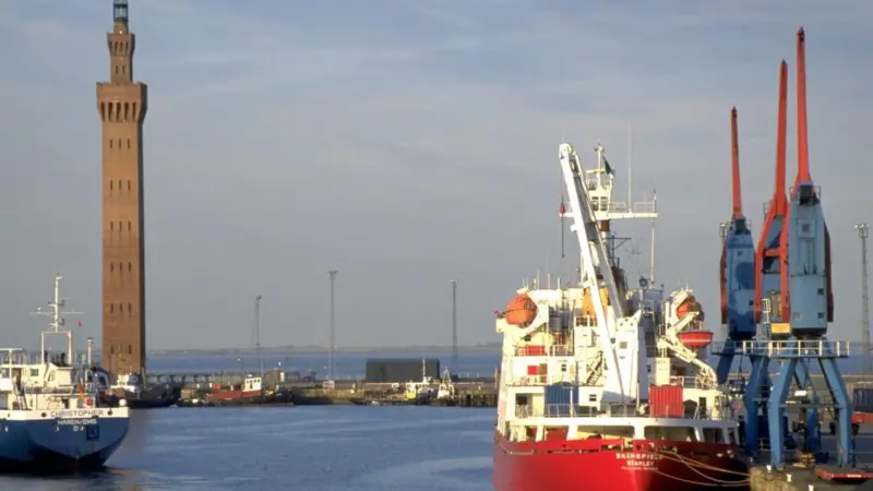 Grimsby docks and the dock tower. A wind farm operation and maintenance base will be added to the area this year.