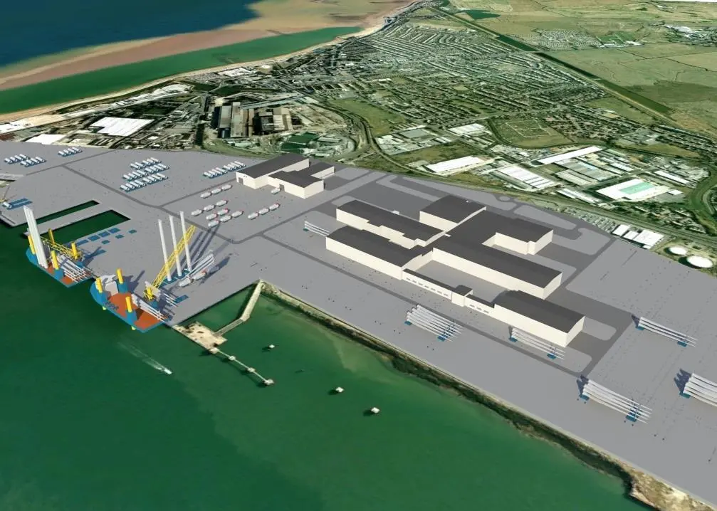 An artist’s impression of the proposed Vestas wind turbine manufacturing facility at Sheerness in Kent UK. Image: Vestas