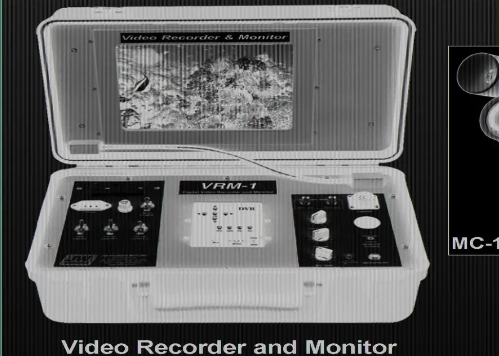 JW Fishers new VRM-1 Video Monitor and Recorder. Inset – the MC-1 mini camera.