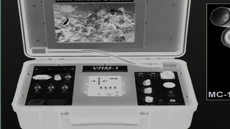 JW Fishers new VRM-1 Video Monitor and Recorder. Inset – the MC-1 mini camera.