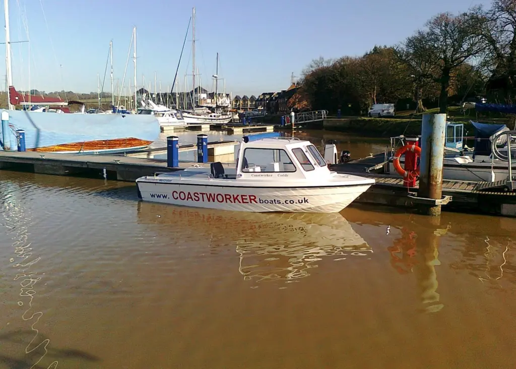 This Coastworker 21 powered by Hyundai engines will be one of a number of boats on the Seawork pontoon with engines supplied by WaterMota.