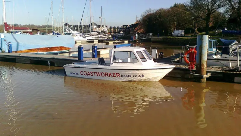 This Coastworker 21 powered by Hyundai engines will be one of a number of boats on the Seawork pontoon with engines supplied by WaterMota.