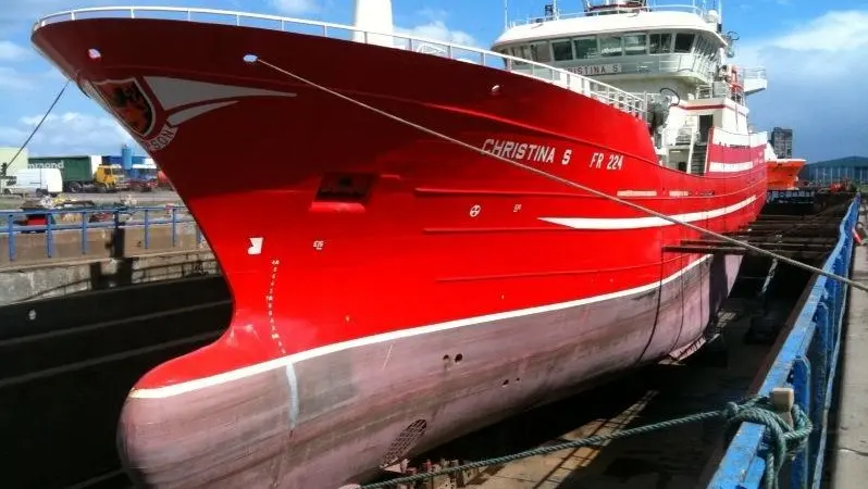 The Christina S is seen in Dales’ Leith dry dock.