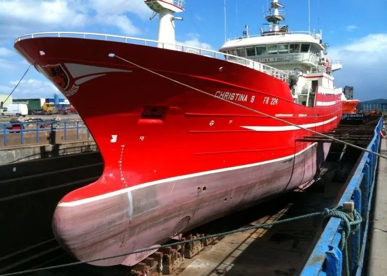 The Christina S is seen in Dales’ Leith dry dock.