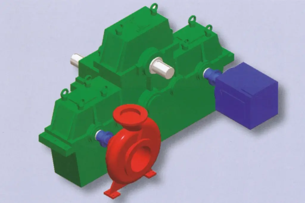The new gearbox has one input shaft and up to three output options.