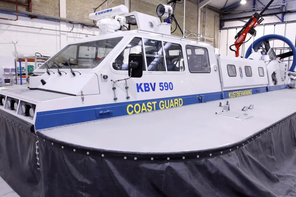 The hovercraft under construction for the Swedish Coastguard at Griffon Hoverwork’s facility in Southampton.