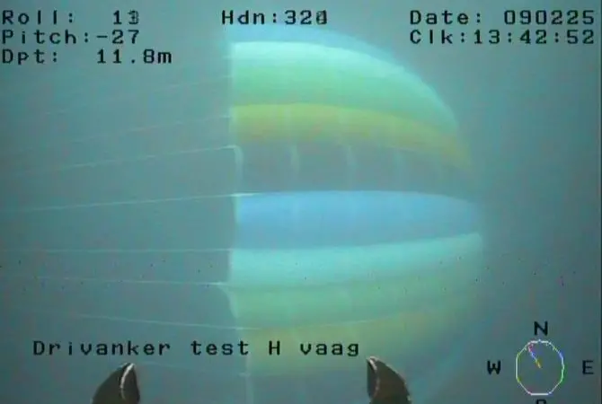 A sea anchor is seen as filmed from an ROV during trials.
