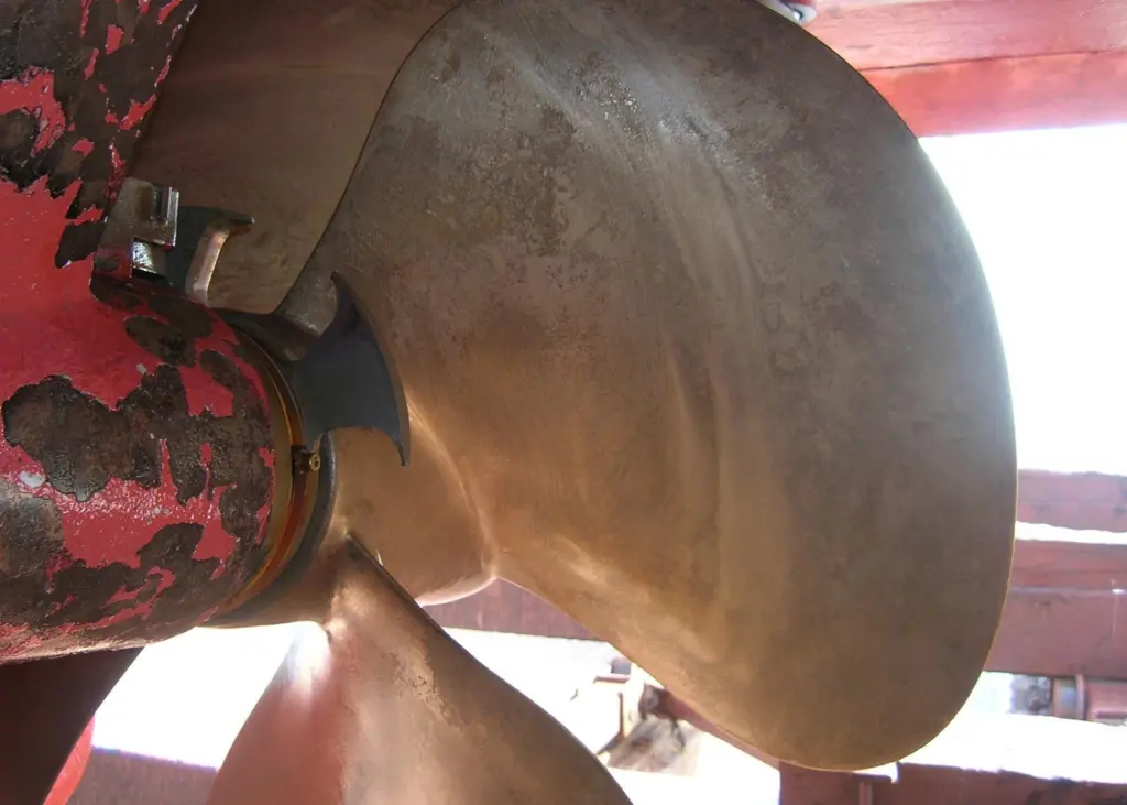 A propeller coated with Propshield Industrial is seen after being in commercial service for 18 months.