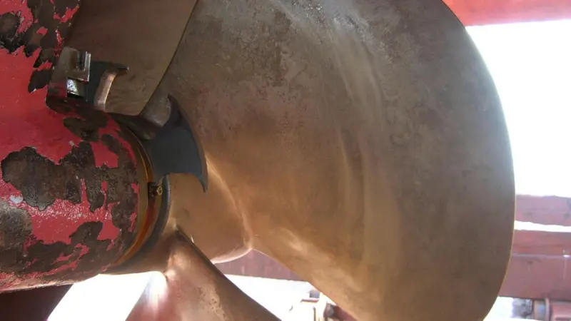 A propeller coated with Propshield Industrial is seen after being in commercial service for 18 months.