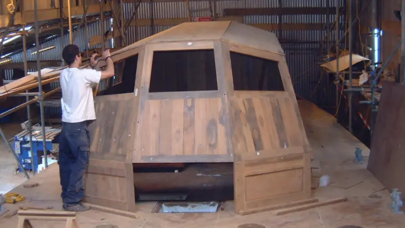Students from the already established Maritime Workshop restoring the ‘Medusa’, a WWII Harbour Defence Motor Launch.