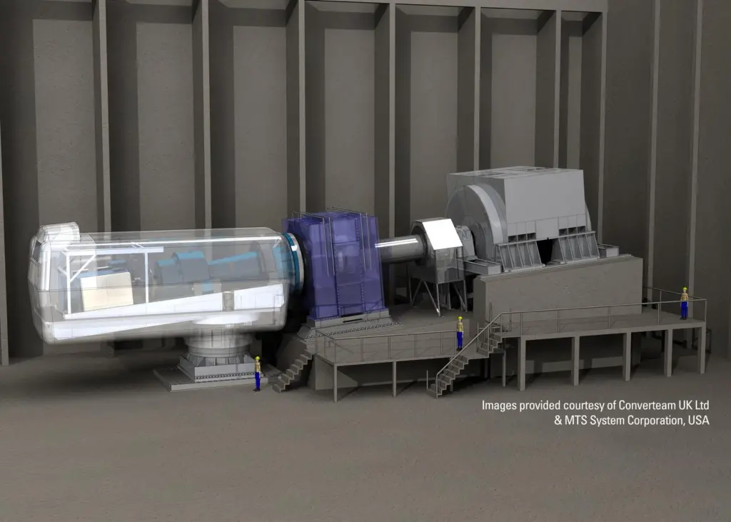 An artist’s impression of the wind turbine drive train test rig , which is expected to be available for commercial testing from June 2013.