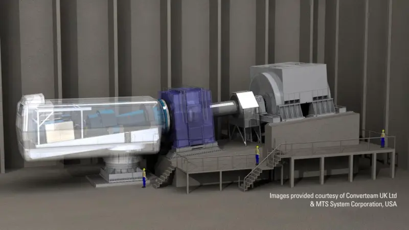 An artist’s impression of the wind turbine drive train test rig , which is expected to be available for commercial testing from June 2013.