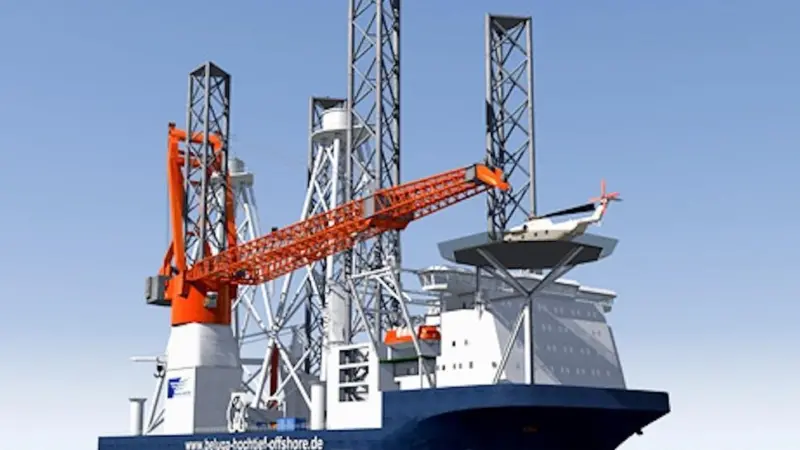 An artist’s rendering of the newbuild installation vessel under previous Beluga Hochtief markings.