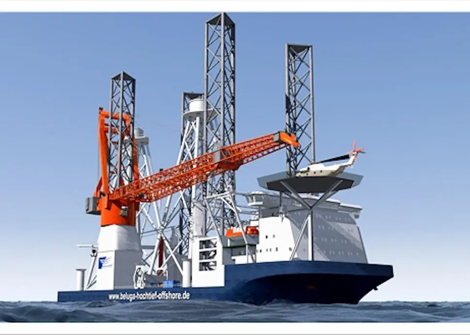 An artist’s rendering of the newbuild installation vessel under previous Beluga Hochtief markings.