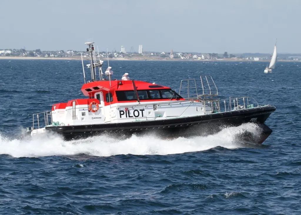 Frya features an unusual beak bow, with the beak above the waterline. Photo: Bernard Shipyard