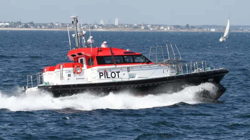 Frya features an unusual beak bow, with the beak above the waterline. Photo: Bernard Shipyard