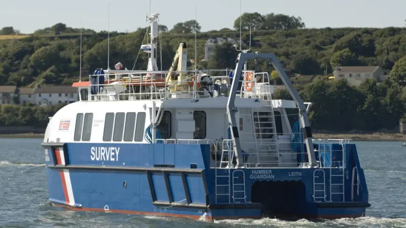 Humber Guardian is comprehensively equipped for survey operations, note crane and winch on upper aft deck.