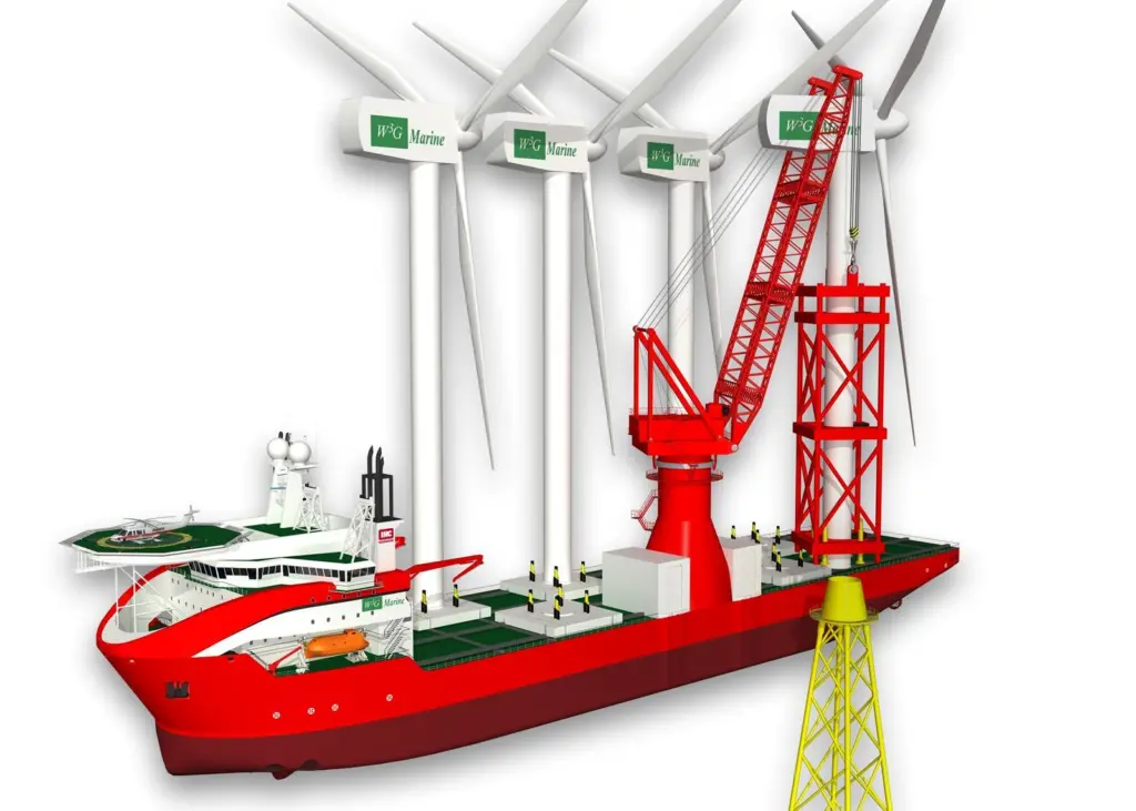 An artist’s impression of the latest wind turbine installation design proposal from W3GM-IHC Merwede.