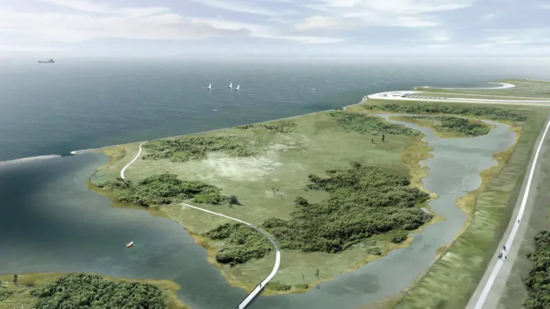 An artist’s impression of the to be area created by the project, which will include a lagoon and new wetlands.