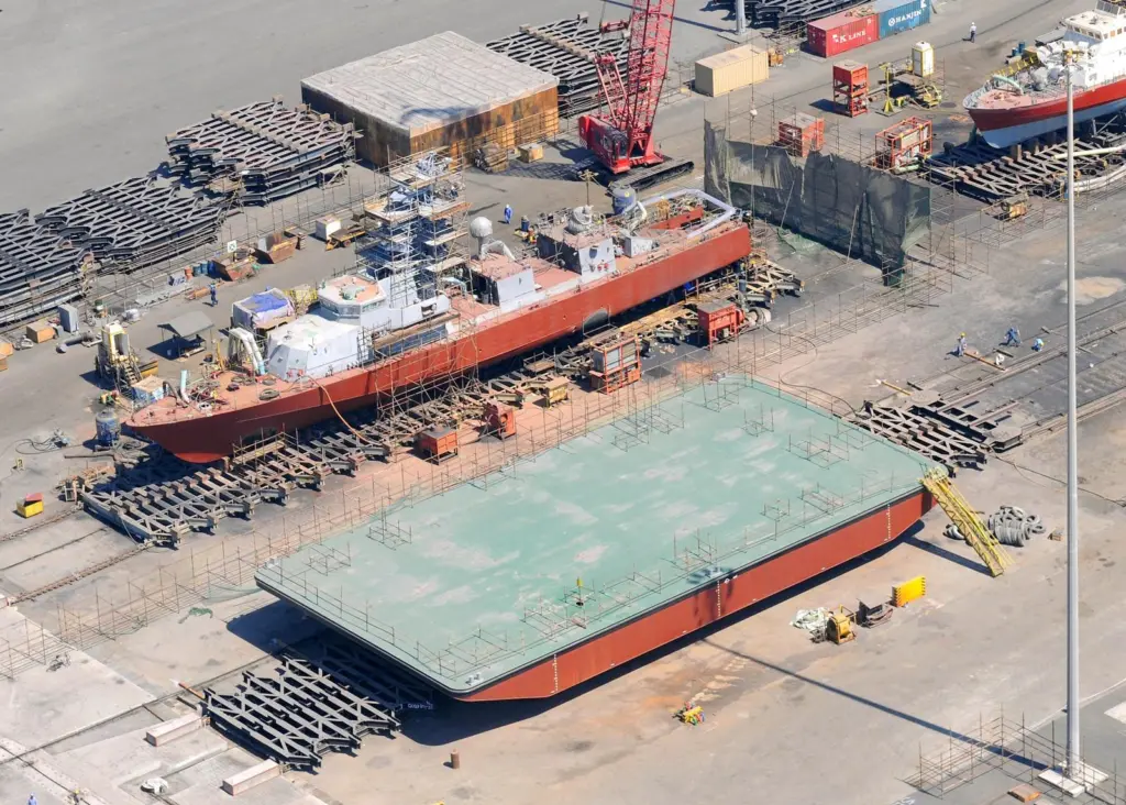 The first Power Barge hull awaits completion at the ASRY yard in Bahrain.
