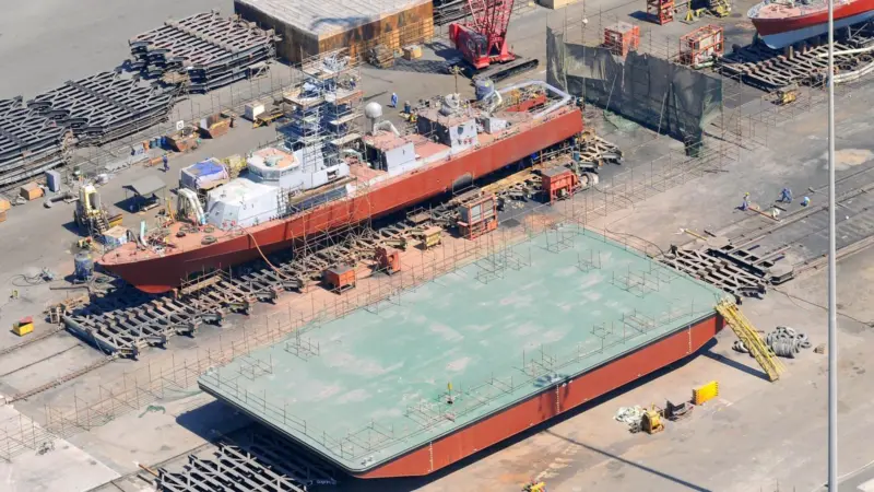The first Power Barge hull awaits completion at the ASRY yard in Bahrain.