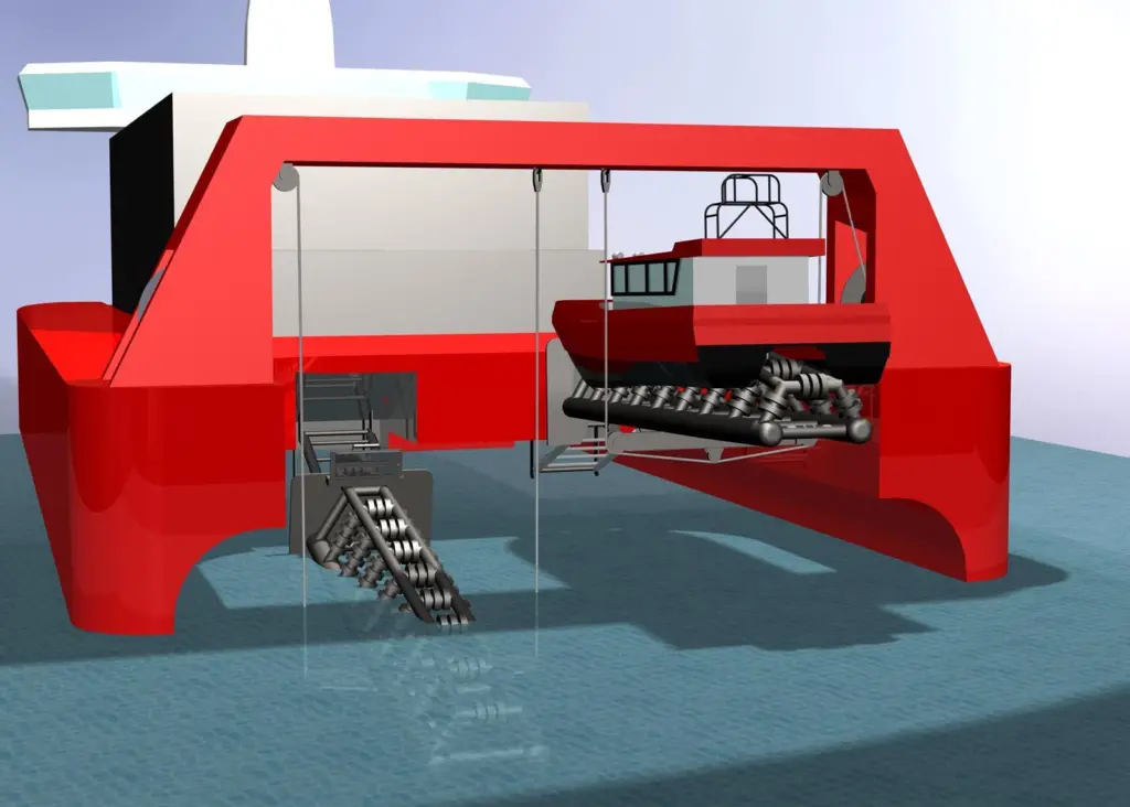 The principle of Divex’s LARS is an inclinable and semi-submersible cradle that can be raised up to the vessel or be lowered into the sea to allow launch and recovery.