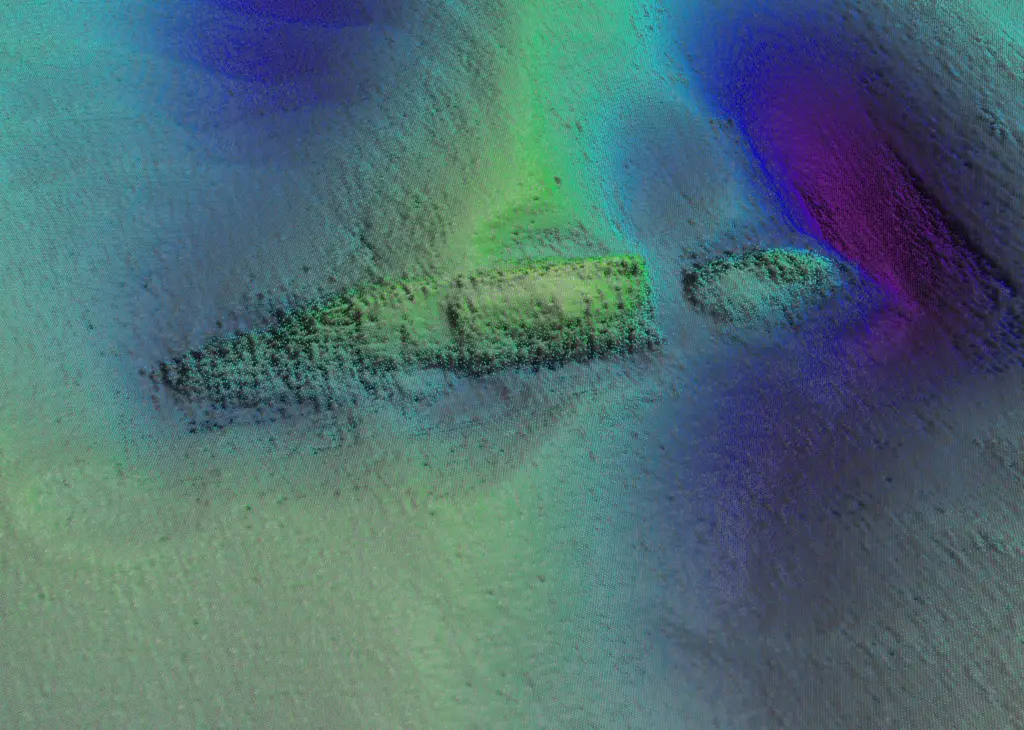 A sonar trace of W M Barkley, the Scottish-built 19th century Guinness steamer sunk by a German torpedo in October 1917 and now lying seven miles east of the Kish Bank off Dublin.