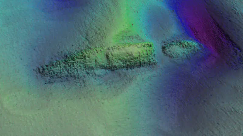 A sonar trace of W M Barkley, the Scottish-built 19th century Guinness steamer sunk by a German torpedo in October 1917 and now lying seven miles east of the Kish Bank off Dublin.