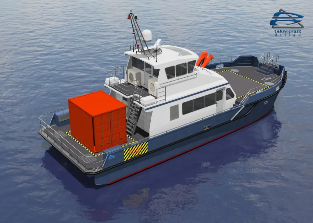 The versatile Teknicraft design will carry 12 passengers and up to five tons of cargo at up to 35 knots.
