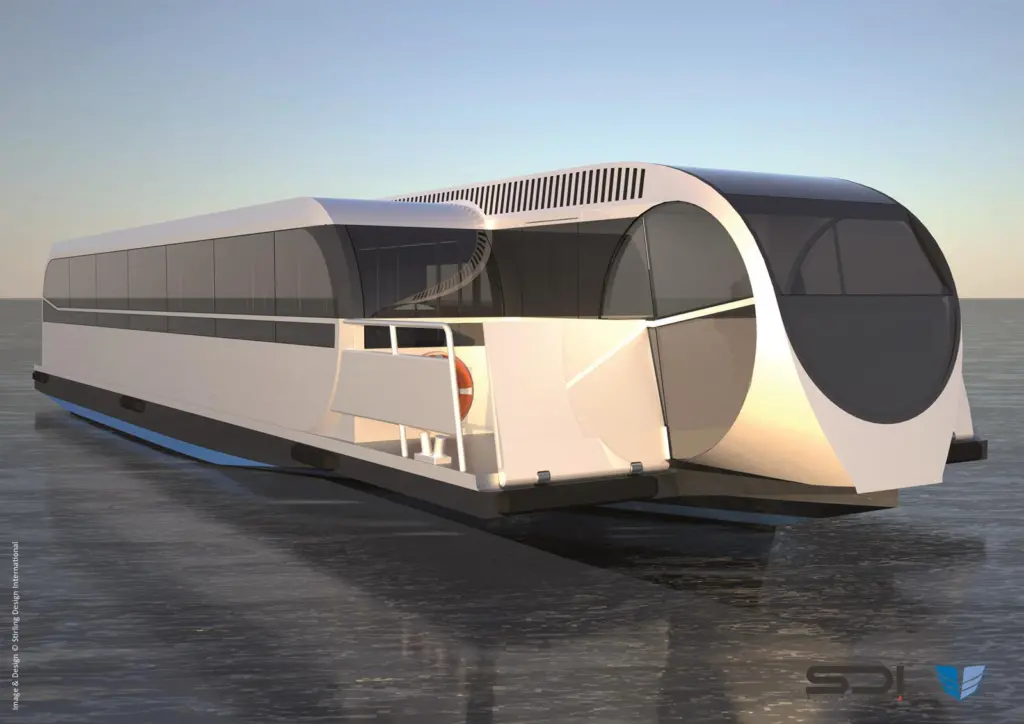 The futuristic passenger transport vessel is inspired by rail