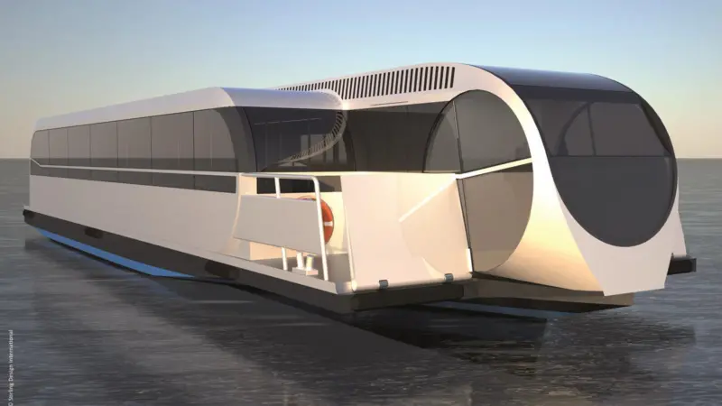 The futuristic passenger transport vessel is inspired by rail