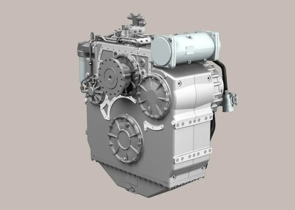 The ZF 9300 PTI hybrid transmission system.