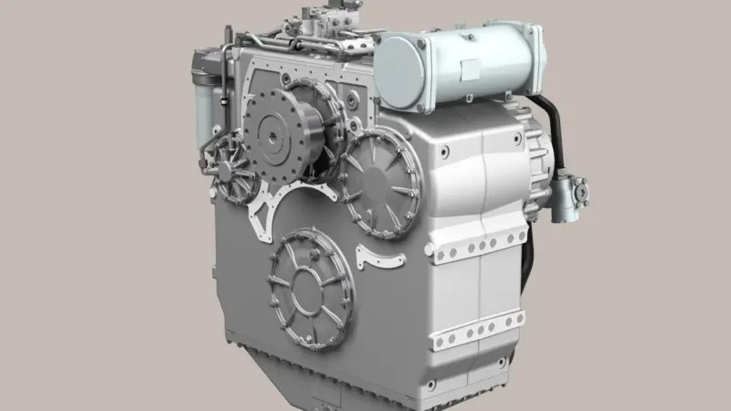 The ZF 9300 PTI hybrid transmission system.