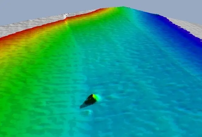 A container is seen on the seabed using the WASSP multibeam system.