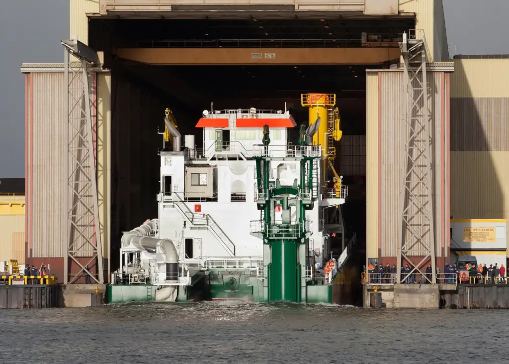 The 13,000 kW cutter suction dredger Shanti Sagar XVI is launched at IHC Merwde’s Sliedrecht yard last month.