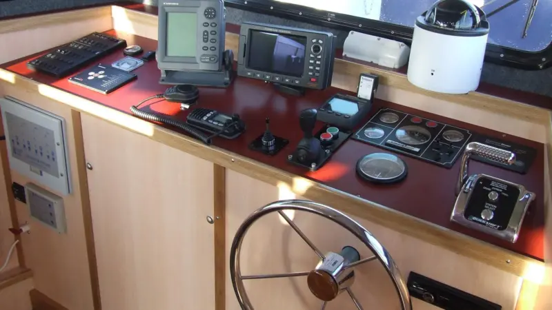 The well appointed wheelhouse features a comprehensive fit out of navigation and communication equipment.