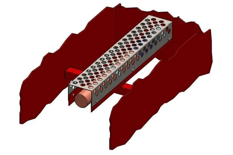 An anode with a perforated cathode plate.