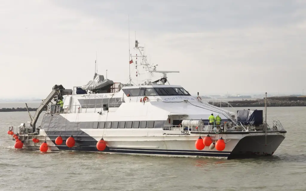 Converted fjord ferry Nico makes up part of CT Offshore's cable installation and repair vessel fleet (Photo: Peter Barker)