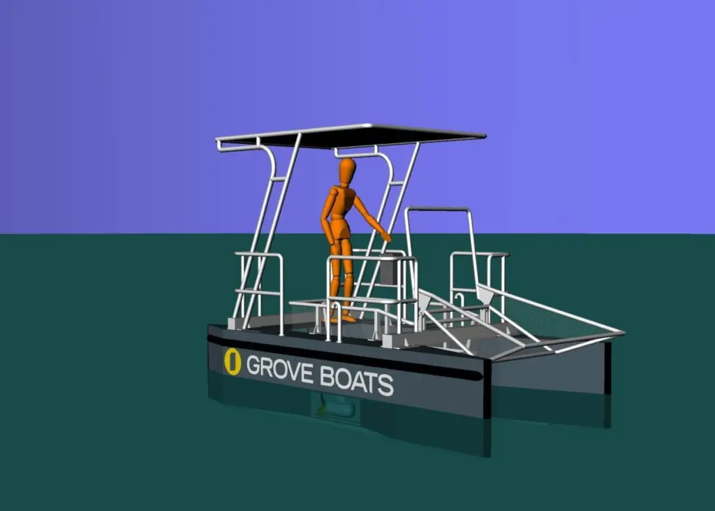 The Sea Cleaner 400 is based on an easily driven catamaran hull with the standard construction in aluminium.