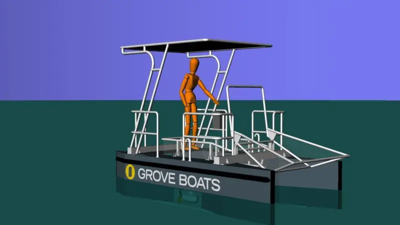 The Sea Cleaner 400 is based on an easily driven catamaran hull with the standard construction in aluminium.
