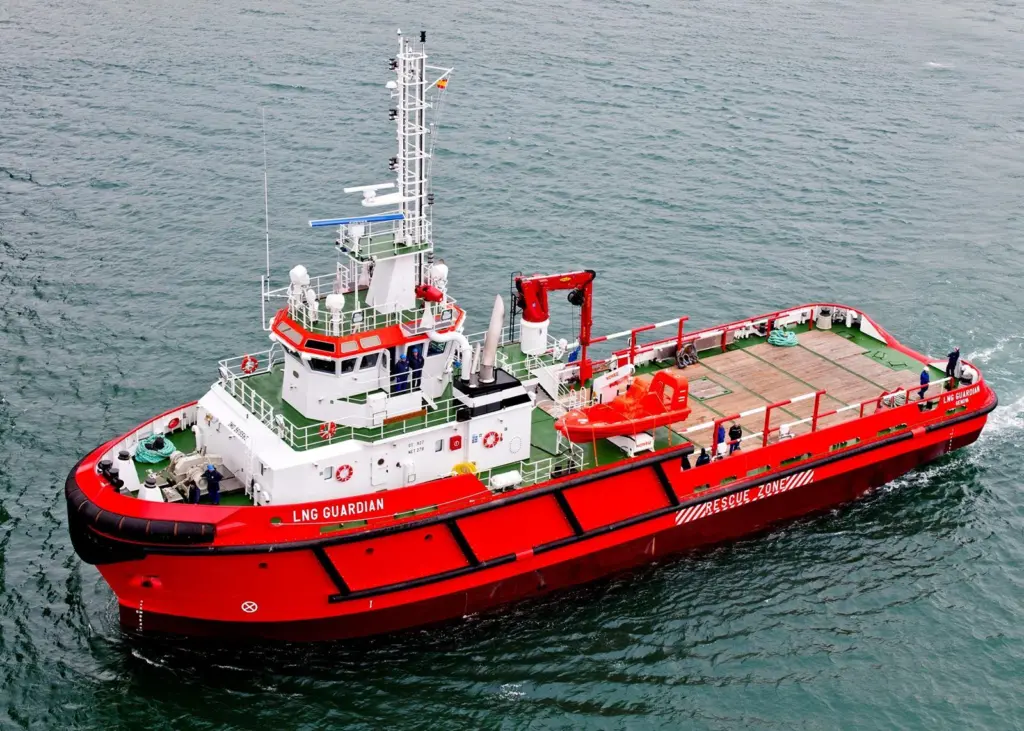LNG Guardian is designed to operate offshore for long periods at very slow speeds in the standby role.