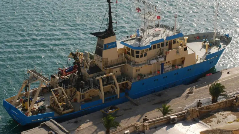 MMT survey vessel Franklin is seen during mobilisation in Valetta, Malta.