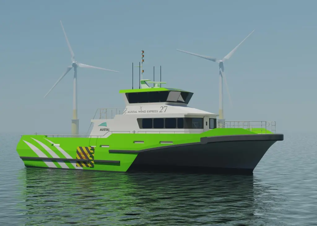 The Austal 27m trimaran WFSV render for Turbine Transfers