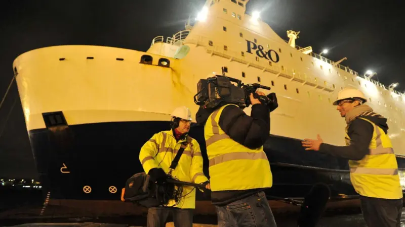 A television crew at work filming the refit of P&O’s Pride of Bruges at A&P Tyne.