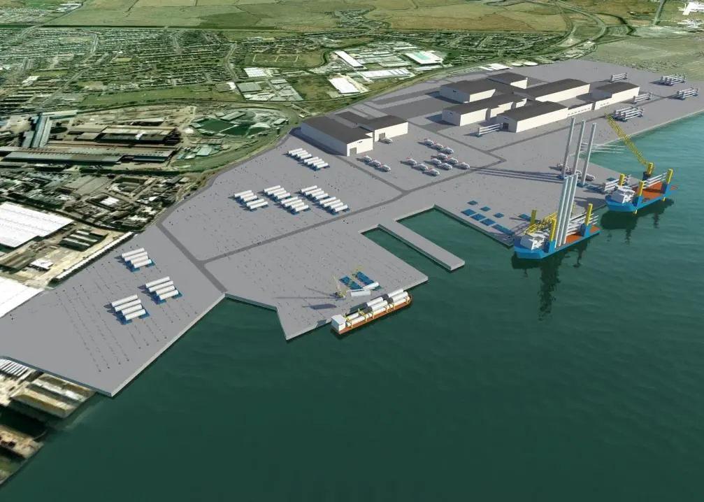 An artist’s impression of the proposed Vestas wind turbine manufacturing facility at Sheerness UK.