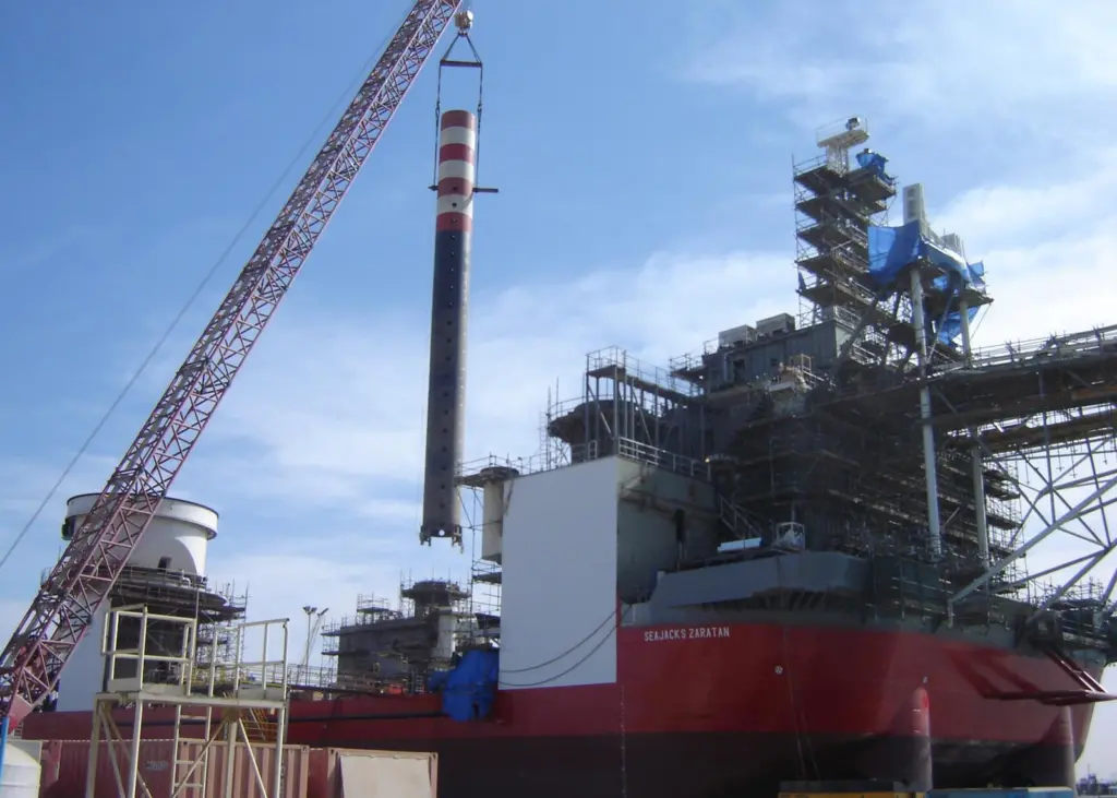 Seajacks’ new turbine installation vessel is seen nearing completion.