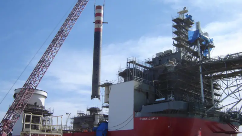 Seajacks’ new turbine installation vessel is seen nearing completion.
