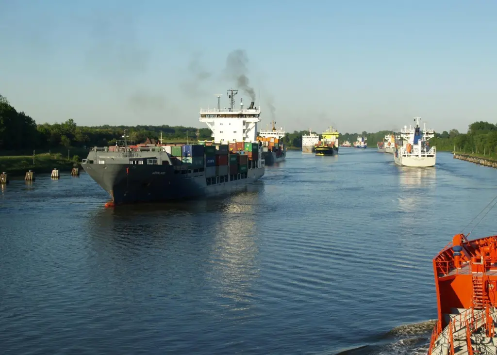 Navigation along Germany’s Kiel Canal is a crowded affair.